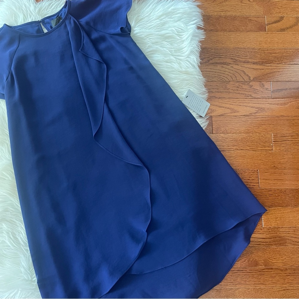 NWT Adrianna Papell Blue Sapphire Gauzy Crepe Corkscrew Dress Size 4 New